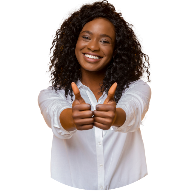 Lady with her thumbs up